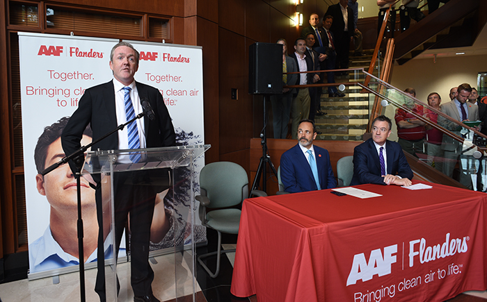 Phil Whitaker, CEO of AAF Flanders, speaking at Open Investment Proclamation Event in AAF Flanders Global Headquarters